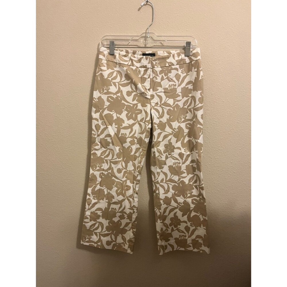 Ann Taylor Cream and Tan Floral Wide-Leg Capris
